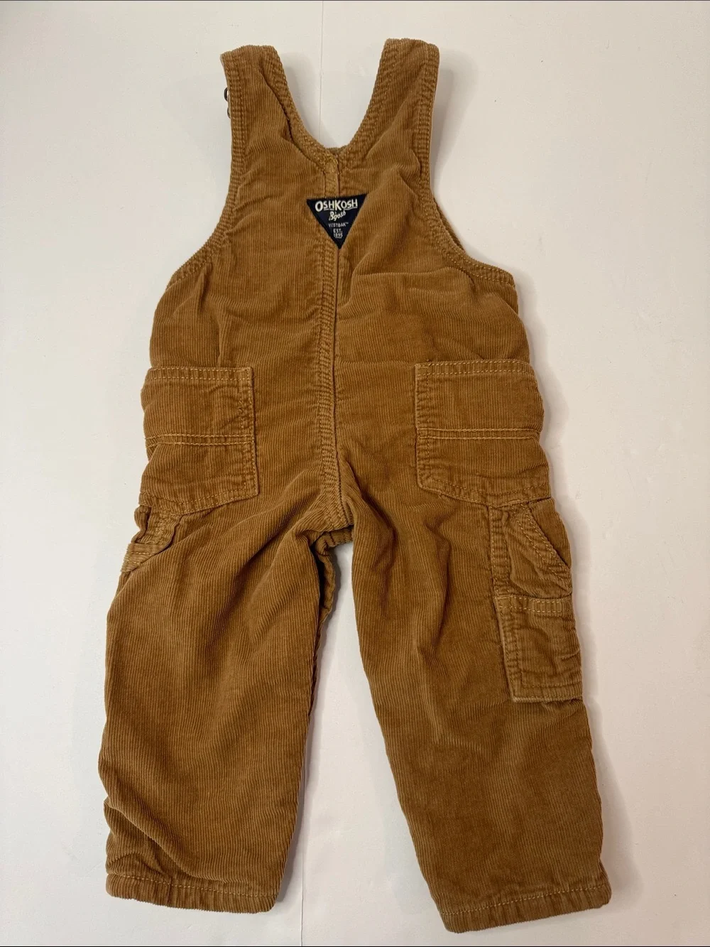 OshKosh B'gosh Tan Corduroy Fleece Lined Kids Overalls- size 12mo